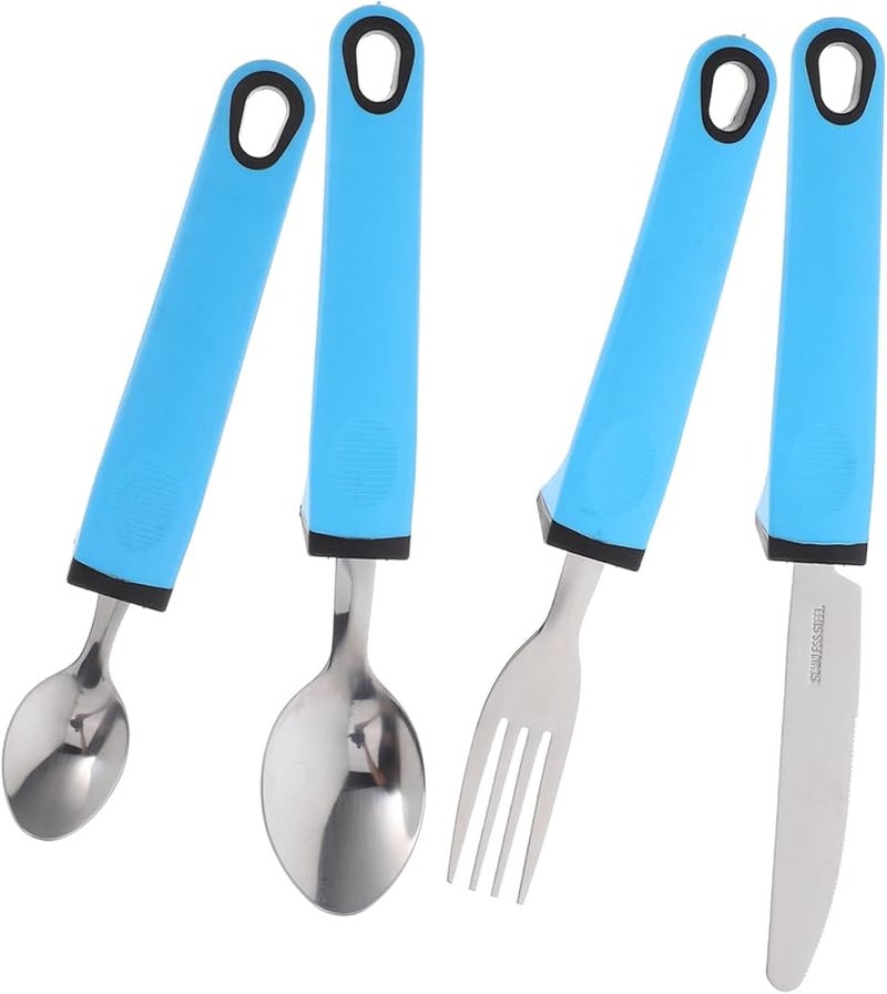 مجموعة أدوات مطبخ من الفولاذ المقاوم للصدأ قابلة للتكيف مع قبضة مطاطية لكبار السن للسفر وإعادة التأهيل - Image 1